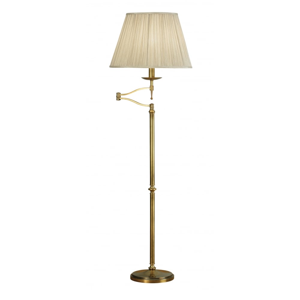 Interiors 1900 63621 Stanford Antique Brass Swing Arm Floor Lamp Beige Shade