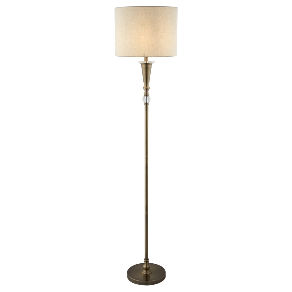 Searchlight 1012AB Oscar 1 Light Floor Lamp Antique Brass Linen Shade