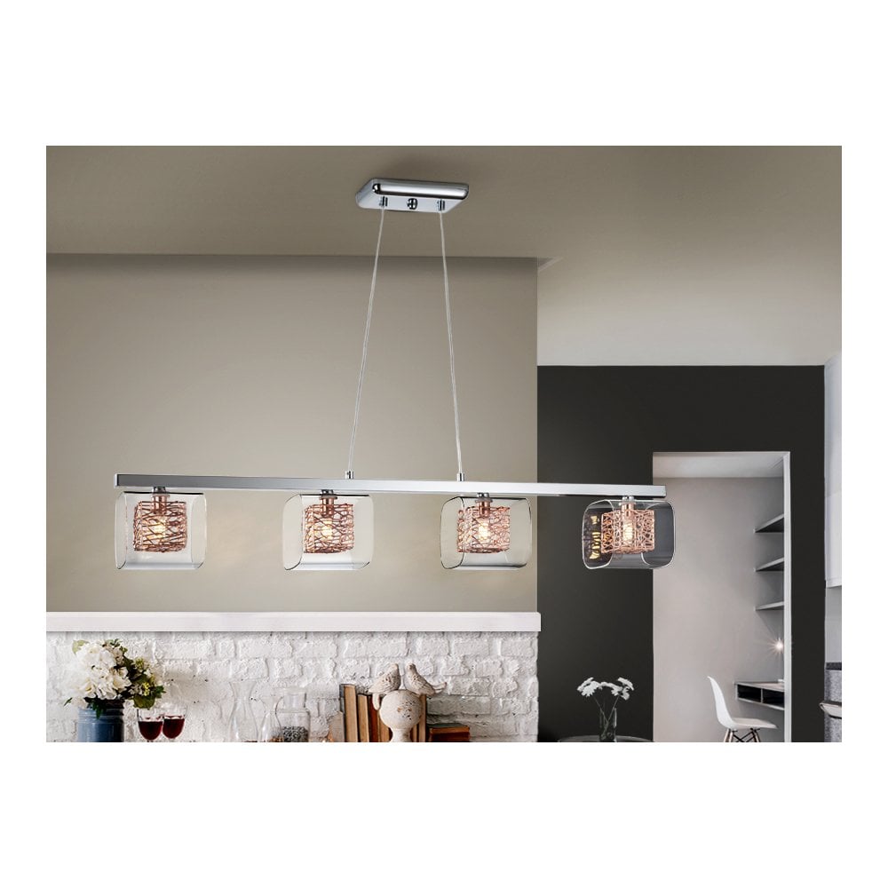 Schuller 867012 Lios 4 Light Bar Pendant Chrome Copper Clear