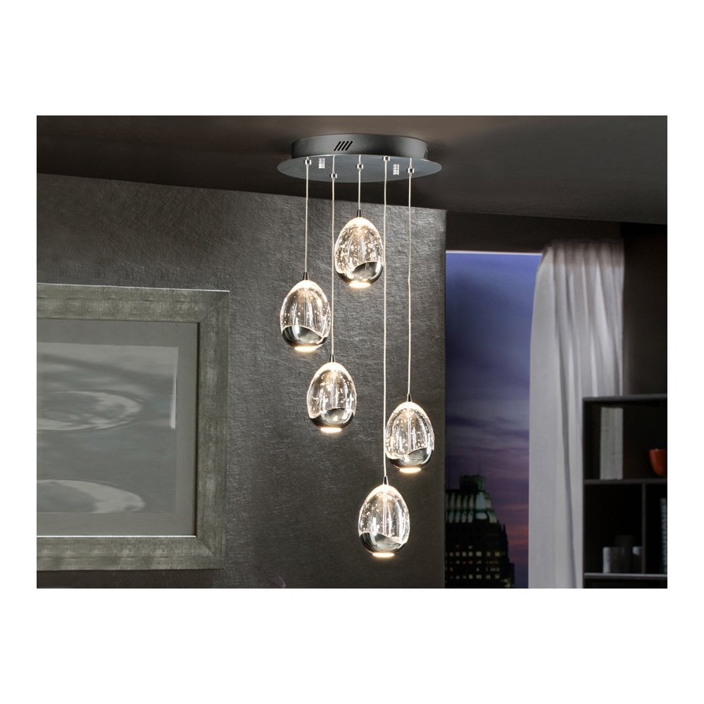 Schuller 783517 Rocio 5 Light LED Pendant Chrome Clear