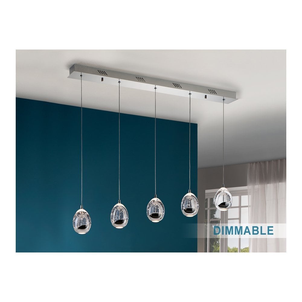 Schuller 783618D Rocio 5 Light LED Bar Pendant Chrome Clear