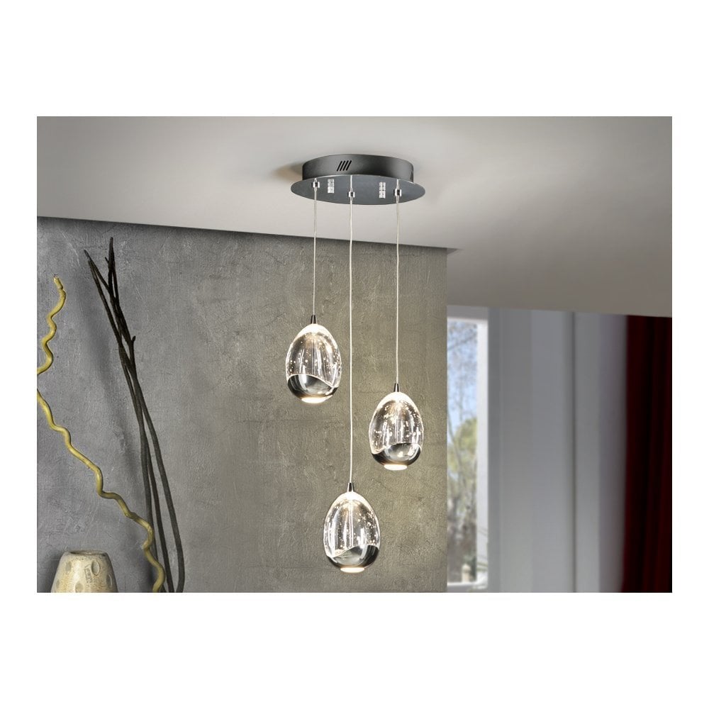 Schuller 783753 Rocio 3 Light LED Pendant Chrome Clear