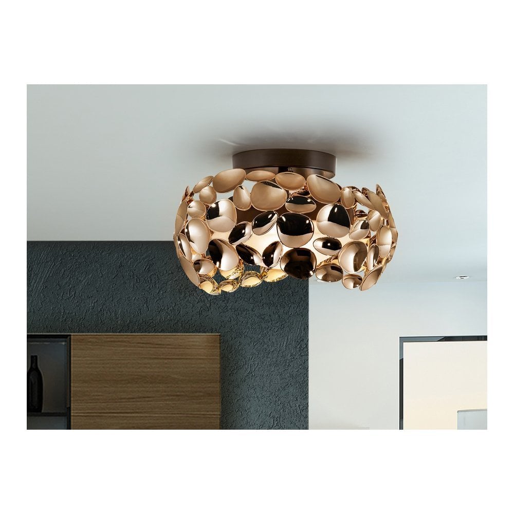 Schuller 266973N Narisa 3 Light Ceiling Light Rose Gold Plated Brown Opal
