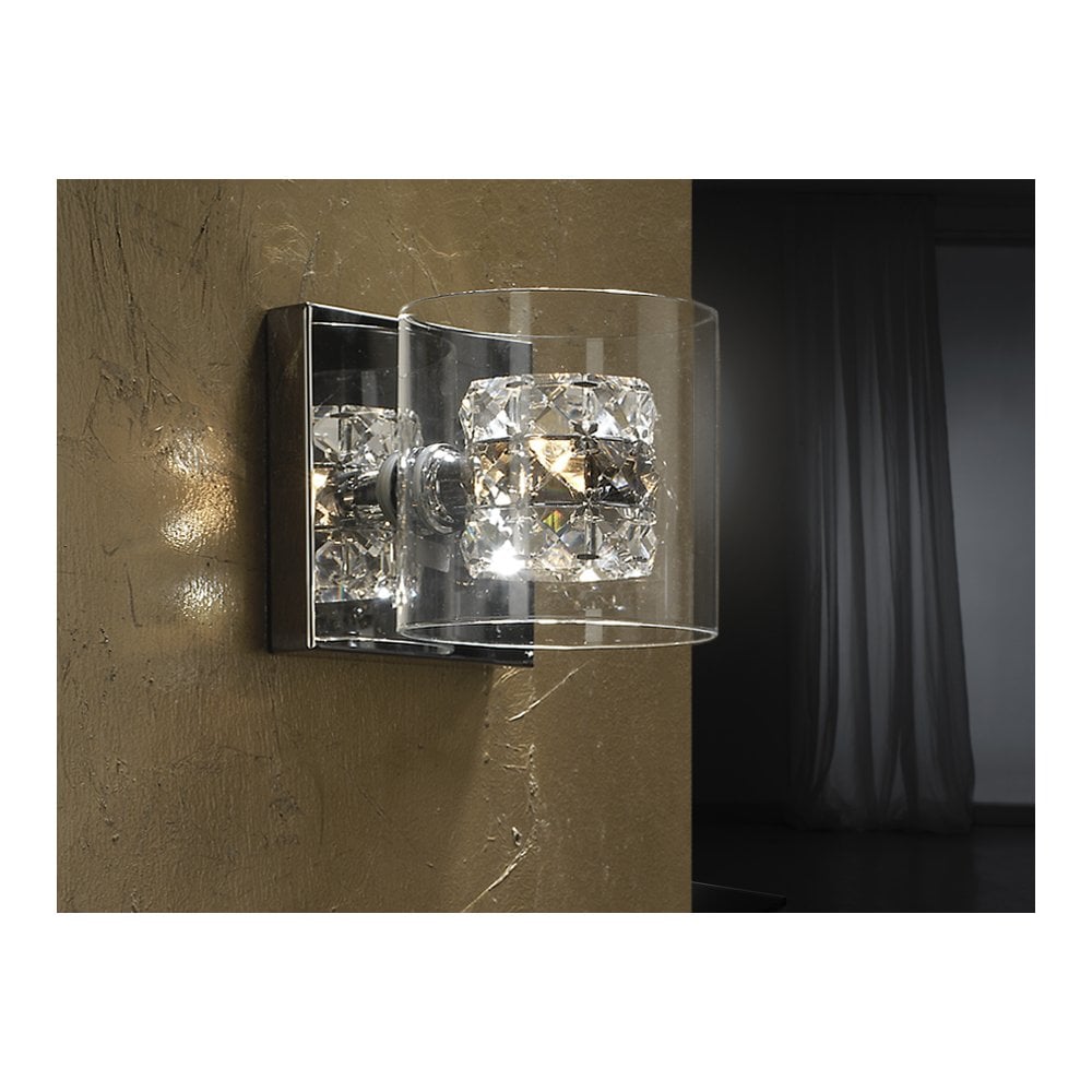 Schuller 391218 Flash 1 Light Crystal Wall Light Chrome Clear Smoke