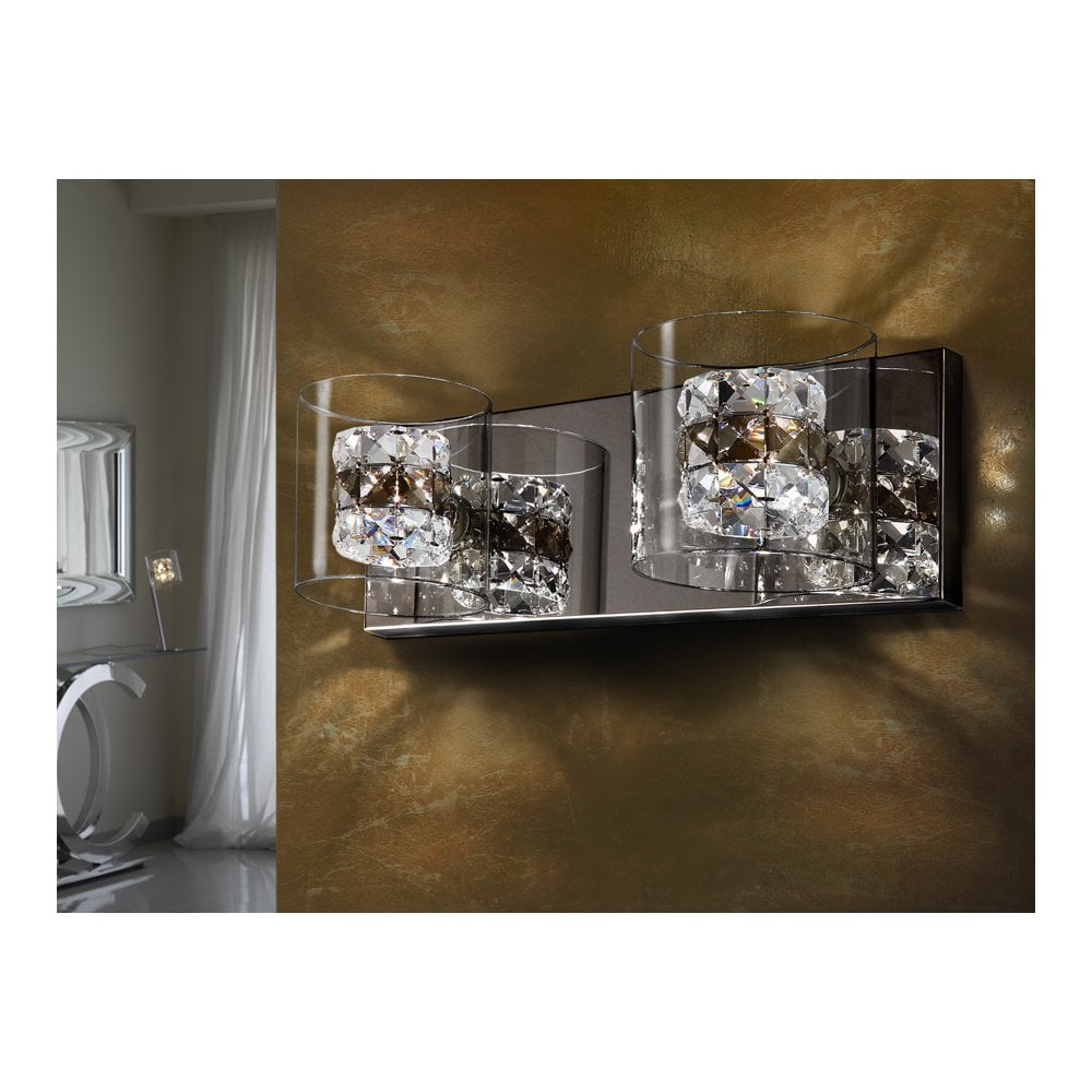 Schuller 391870 Flash 2 Light Crystal Wall Light Chrome Clear Smoke