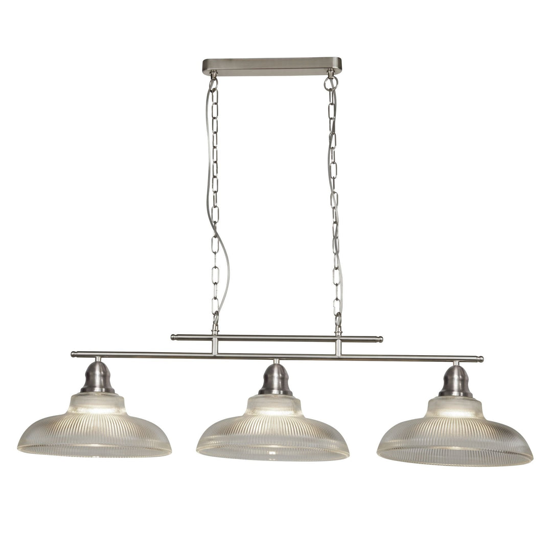 Searchlight 7183-3SS Bistro III 3 Light Ceiling Bar Satin Silver Halophane Glass