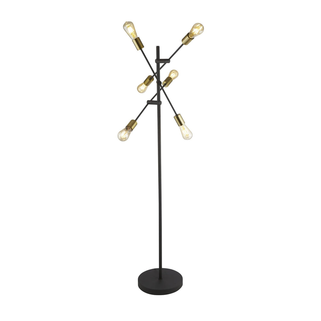 Searchlight 8076-6BK Armstrong 6 Light Floor Lamp Black And Satin Brass