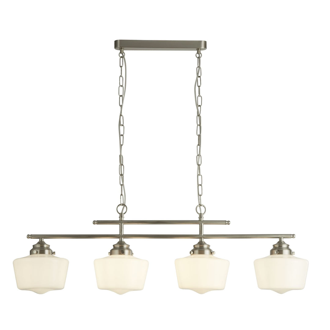 Searchlight 8084-4SS School House 4 Light Pendant Satin Silver With Opal Glass