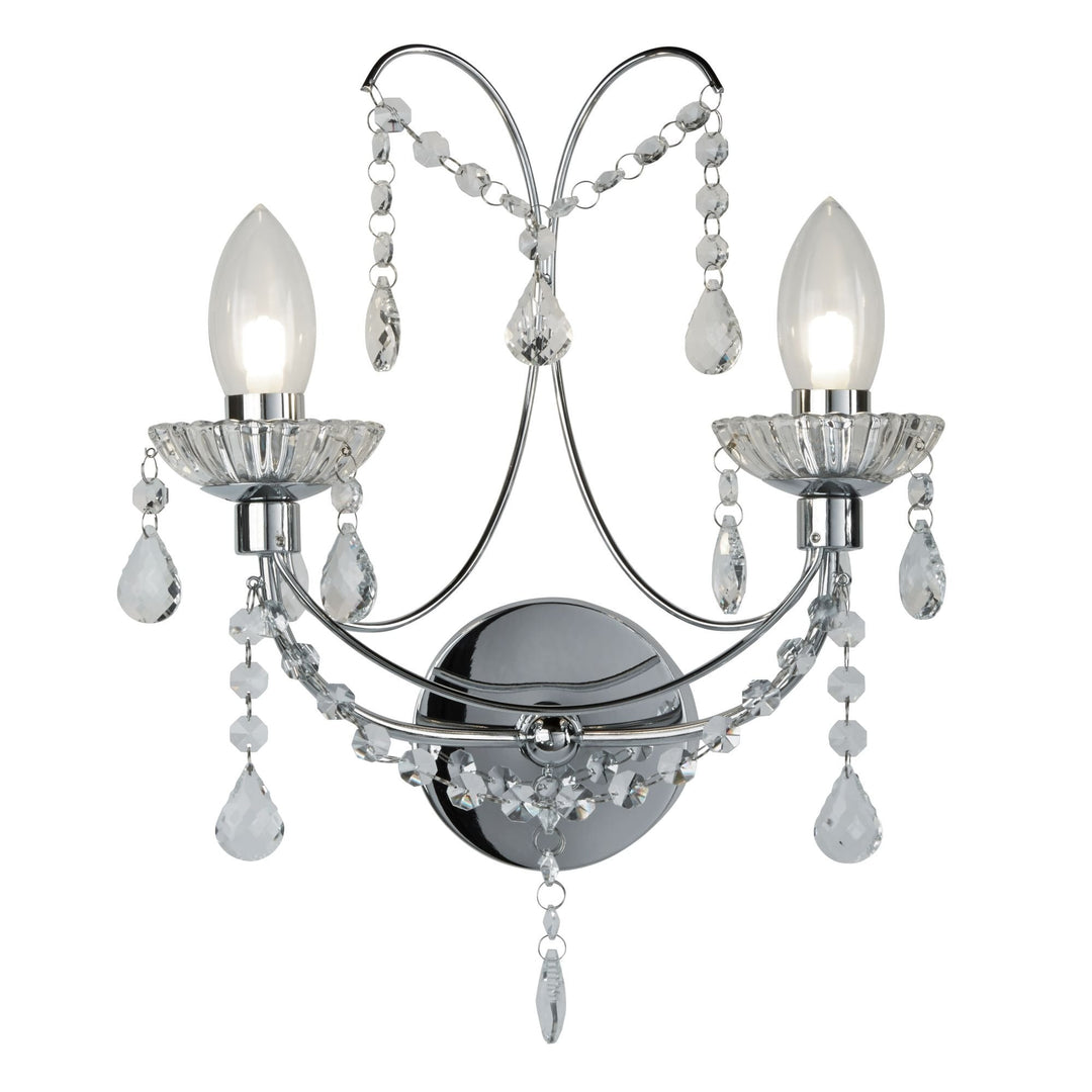 Searchlight 9037-2CC Autumn 2 Light Bathroom Wall Light Chrome With Crystal Glass
