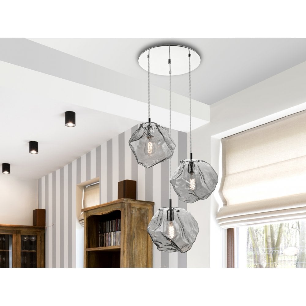 Schuller 213301 Petra 3 Light Pendant Chrome Smoke