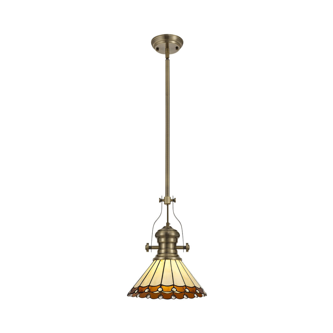 Nelson Lighting NLK04519 Louis/Umbrian 1 Light Telescopic Pendant 30cm Tiffany Shade Antique Brass/Amber/Chrome