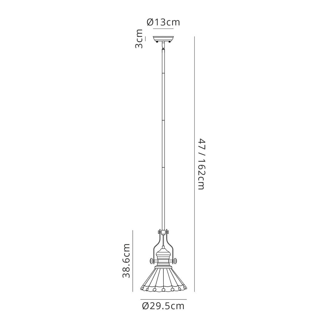 Nelson Lighting NLK04519 Louis/Umbrian 1 Light Telescopic Pendant 30cm Tiffany Shade Antique Brass/Amber/Chrome