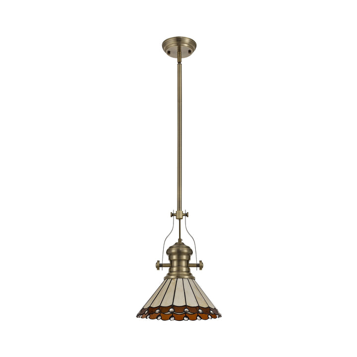 Nelson Lighting NLK04519 Louis/Umbrian 1 Light Telescopic Pendant 30cm Tiffany Shade Antique Brass/Amber/Chrome