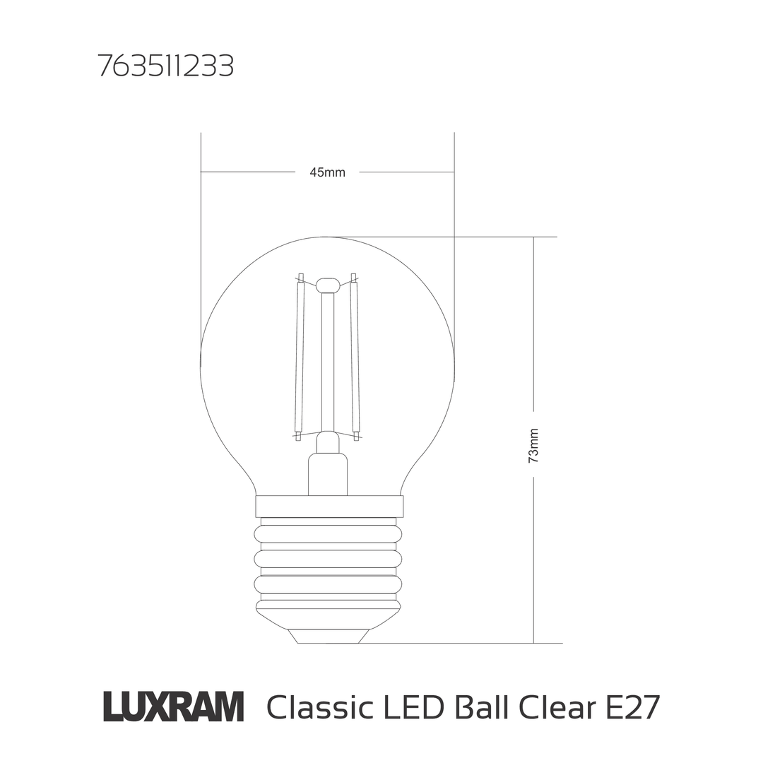 Luxram 763511233 E27 Golf Ball LED Dimmable 4W Warm White Clear