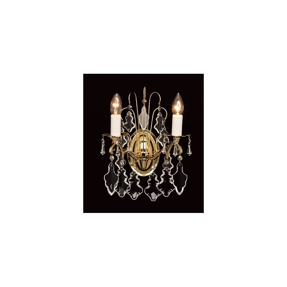Impex Lighting CP06003/02/WB/PB Louvre 2 Light Wall Light Polished Brass Crystal