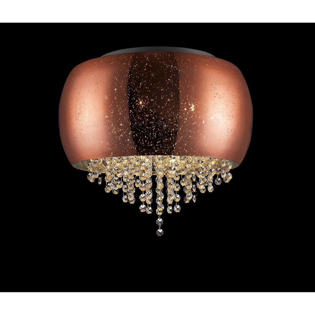 Impex PGH1802/03/PL/CU Luna 3 Light Flush Ceiling Light Copper Crystal