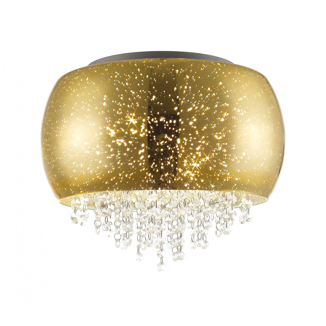 Impex PGH1802/03/PL/G Luna 3 Light Flush Ceiling Light Gold Crystal