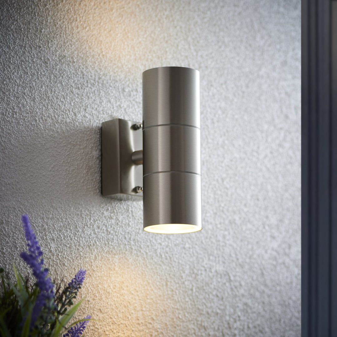 Endon EL-40095 Canon 2 Light Outdoor Wall Light Steel Clear