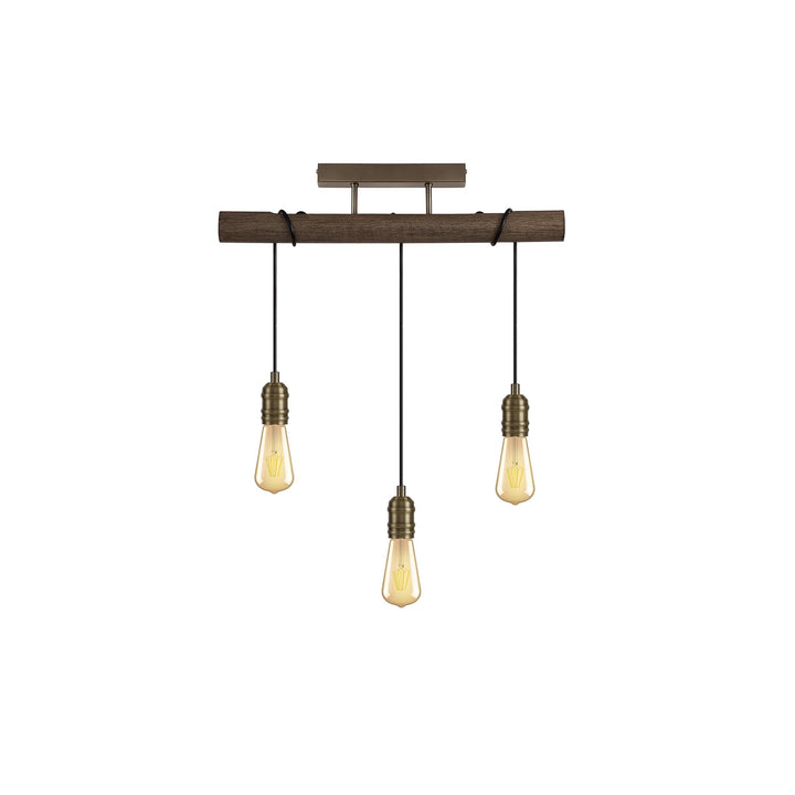 Nelson Lighting NL77459 Tuba Flush Ceiling 3 Light Medium Oak/Antique Brass