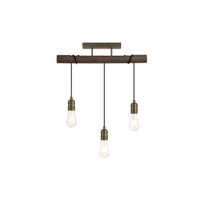 Nelson Lighting NL77459 Tuba Flush Ceiling 3 Light Medium Oak/Antique Brass