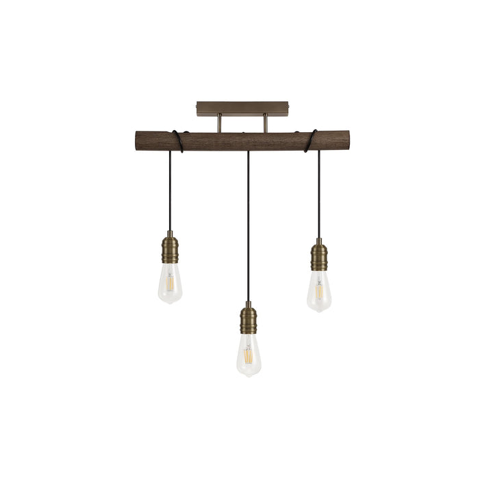 Nelson Lighting NL77459 Tuba Flush Ceiling 3 Light Medium Oak/Antique Brass