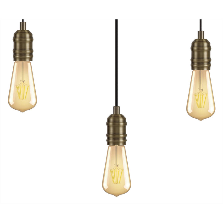 Nelson Lighting NL77459 Tuba Flush Ceiling 3 Light Medium Oak/Antique Brass