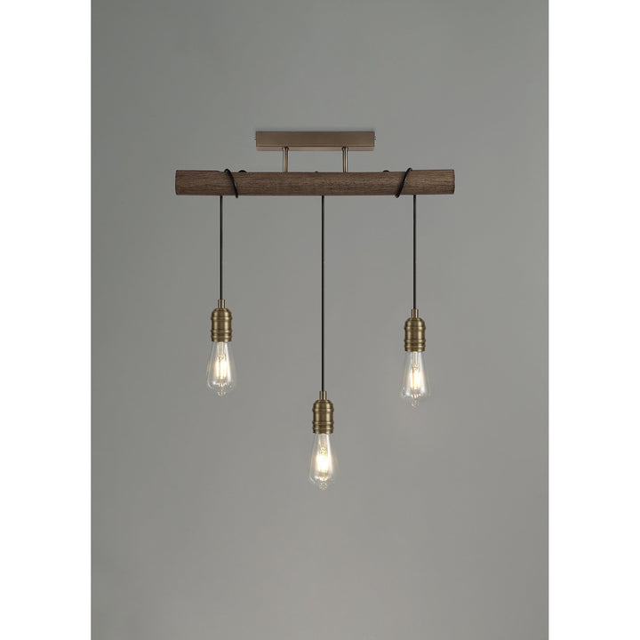 Nelson Lighting NL77459 Tuba Flush Ceiling 3 Light Medium Oak/Antique Brass