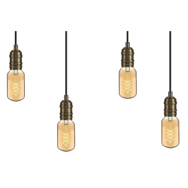 Nelson Lighting NL77469 Tuba Bar Pendant 4 Light Medium Oak/Antique Brass