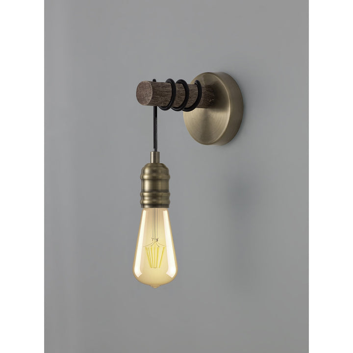 Nelson Lighting NL77489 Tuba Wall Lamp 1 Light Medium Oak/Antique Brass