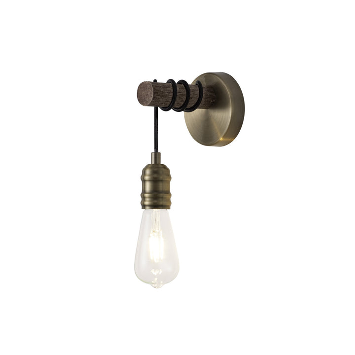 Nelson Lighting NL77489 Tuba Wall Lamp 1 Light Medium Oak/Antique Brass