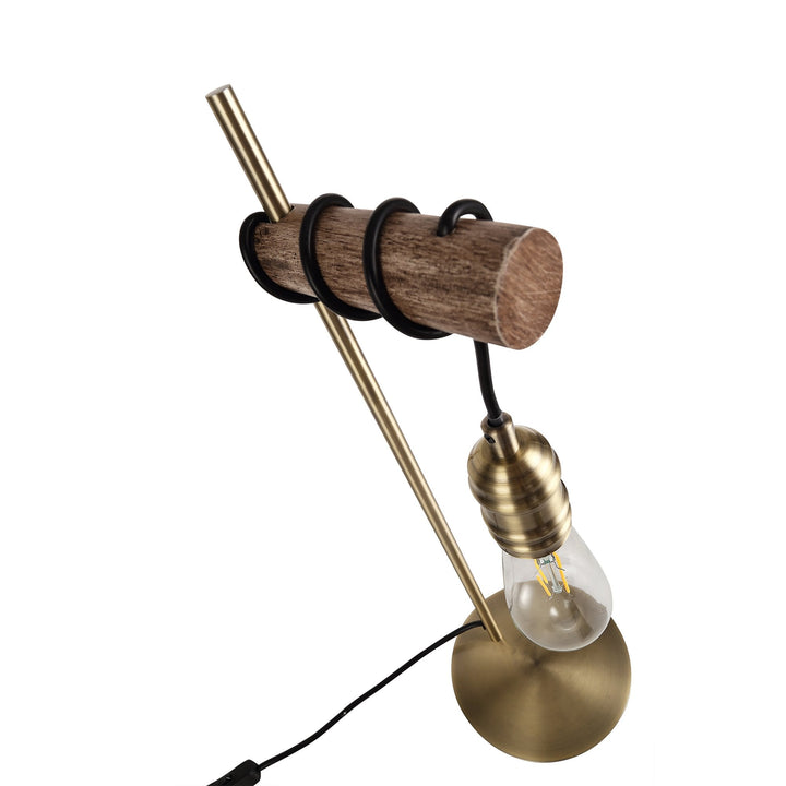 Nelson Lighting NL77499 Tuba Table Lamp 1 Light Medium Oak/Antique Brass