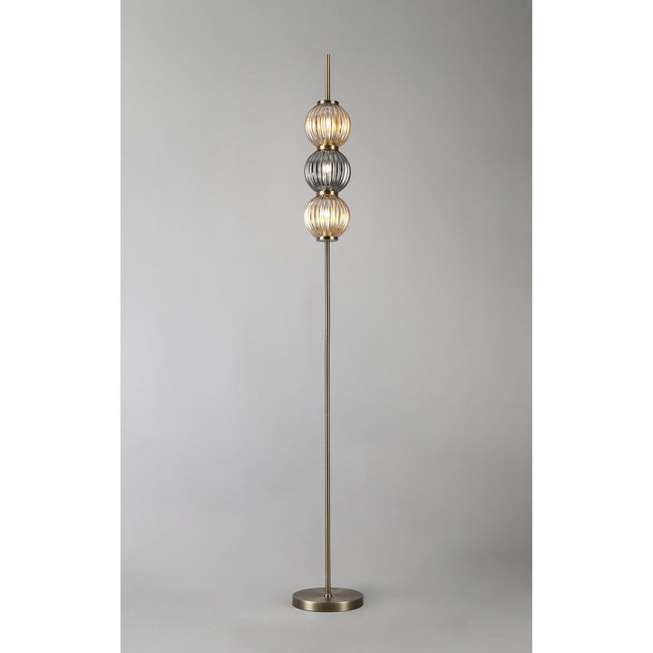 Nelson Lighting NL82199 Farro 3 Light Floor Lamp Antique Brass/Smoked & Amber Glass