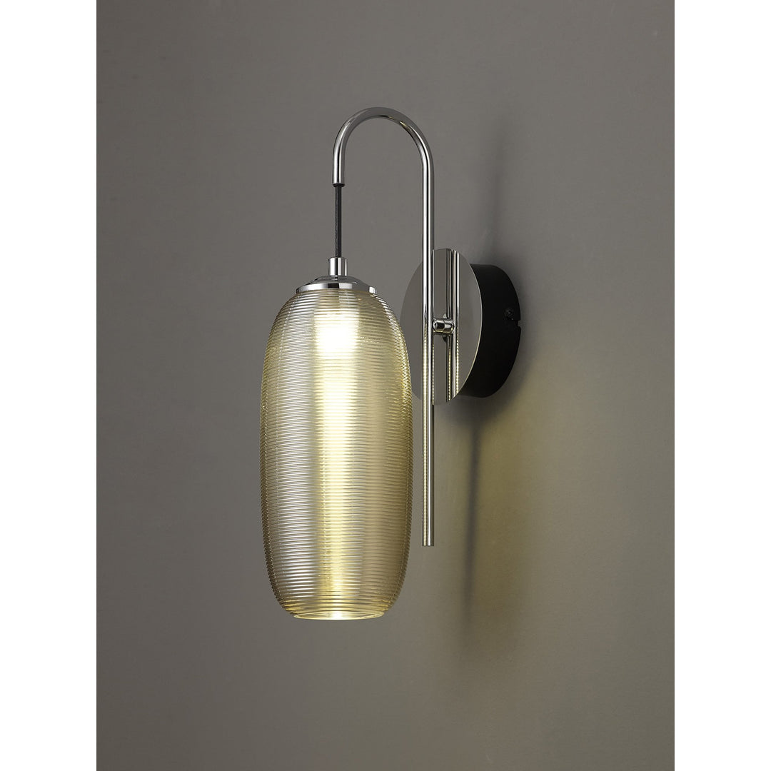 Nelson Lighting NL82209 Barter LED Switched Wall Lamp Polished Chrome/Black With Champagne Glass