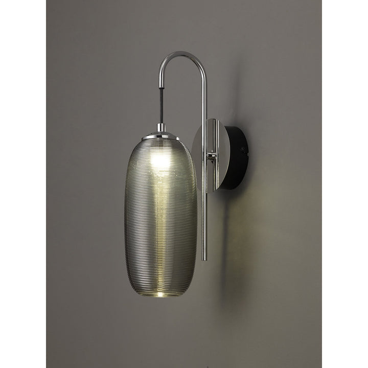 Nelson Lighting NL82219 Barter LED Switched Wall Lamp Polished Chrome/Black With Smoke Glass