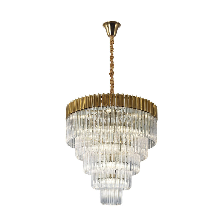 Nelson Lighting NL82309 Kobra Pendant Round 5 Tier 18 Light Brass/Clear Glass