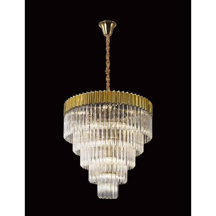 Nelson Lighting NL82309 Kobra Pendant Round 5 Tier 18 Light Brass/Clear Glass