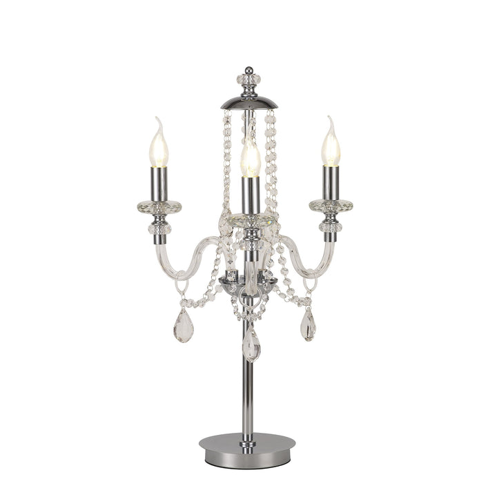 Nelson Lighting NL82579 Glastonbury Table Lamp 3 Light Polished Chrome/Clear Glass/Crystal