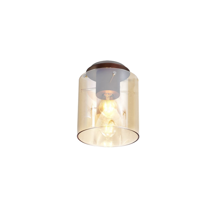 Nelson Lighting NL82649 Blade Round Ceiling Flush Mocha/Amber Glass