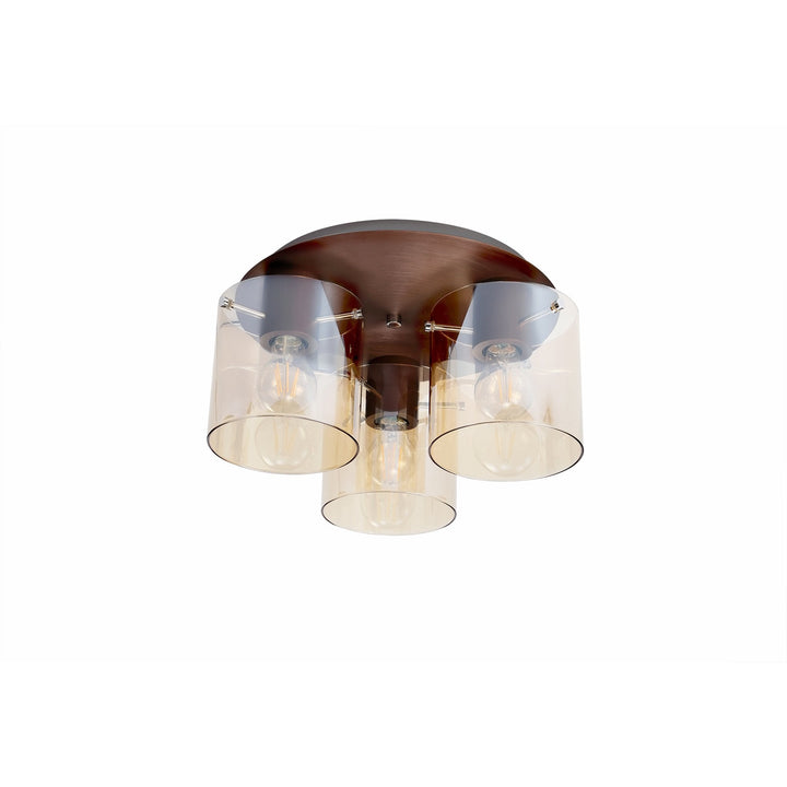 Nelson Lighting NL82659 Blade Round Ceiling Flush 3 Light Mocha/Amber Glass