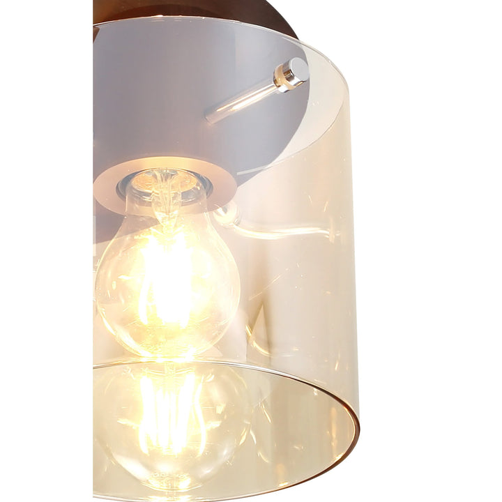 Nelson Lighting NL82659 Blade Round Ceiling Flush 3 Light Mocha/Amber Glass