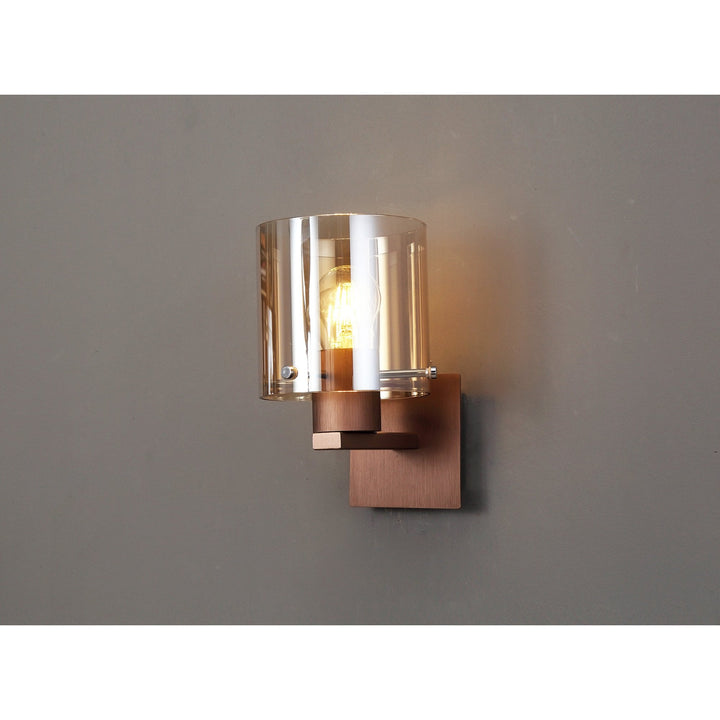Nelson Lighting NL82679 Blade Single Switched Wall Lamp Mocha/Amber Glass