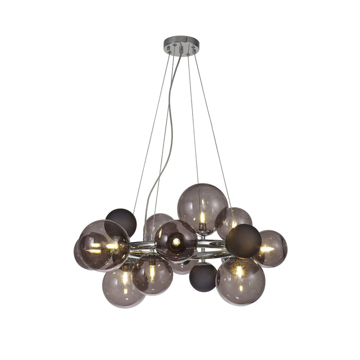 Nelson Lighting NL83149 Regent 12 Light Circular Pendant Polished Chrome Smoked/Black Glass