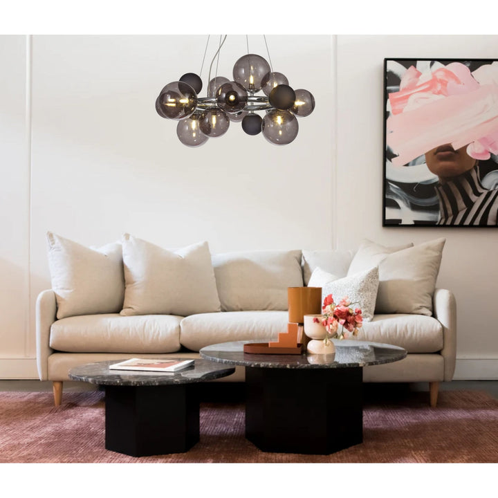 Nelson Lighting NL83149 Regent 12 Light Circular Pendant Polished Chrome Smoked/Black Glass