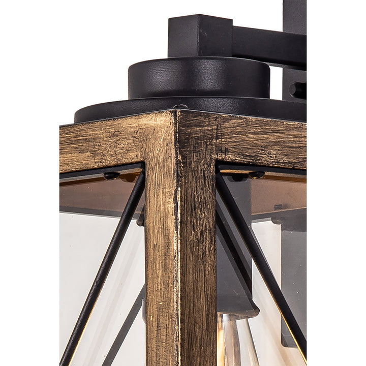 Nelson Lighting NL83719 Rowley Outdoor Small Wall Lamp Wood Effect & Black/Clear Glass