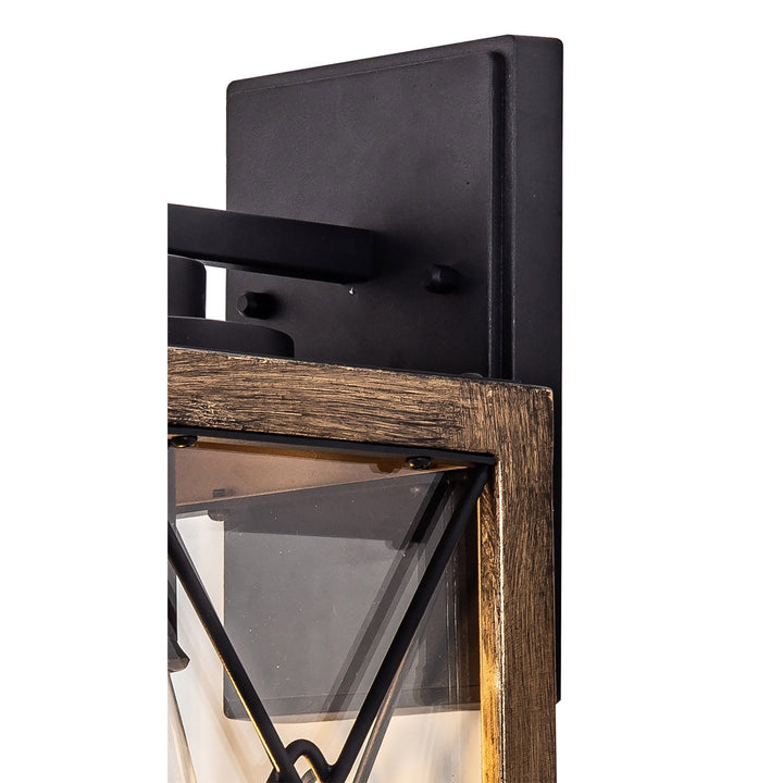 Nelson Lighting NL83719 Rowley Outdoor Small Wall Lamp Wood Effect & Black/Clear Glass