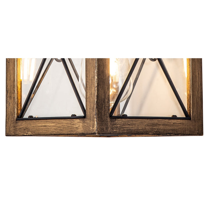 Nelson Lighting NL83719 Rowley Outdoor Small Wall Lamp Wood Effect & Black/Clear Glass
