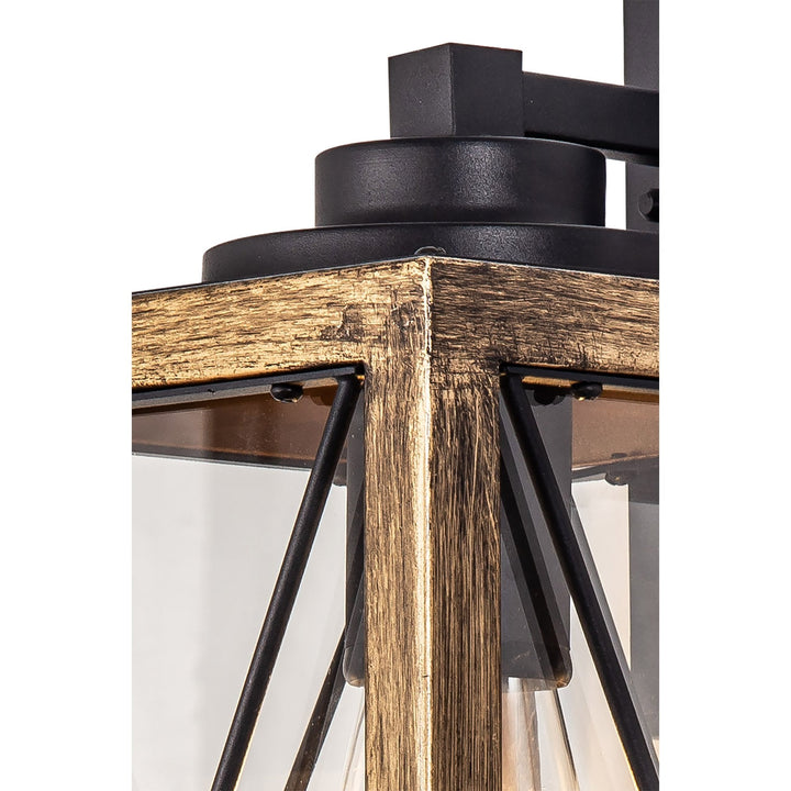 Nelson Lighting NL83729 Rowley Outdoor Large Wall Lamp Wood Effect & Black/Clear Glass