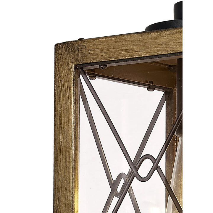 Nelson Lighting NL83739 Rowley Outdoor Pendant Wood Effect & Black/Clear Glass