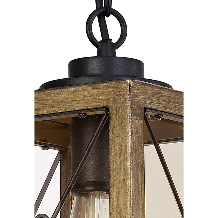 Nelson Lighting NL83739 Rowley Outdoor Pendant Wood Effect & Black/Clear Glass