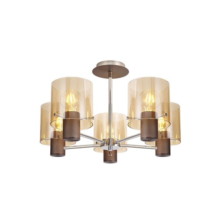 Nelson Lighting NL84049 Blade Semi Ceiling 5 Light Mocha/Amber Glass